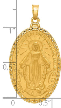 14k Satin and Polished Miraculous Medal Solid Oval Pendant-XR2119