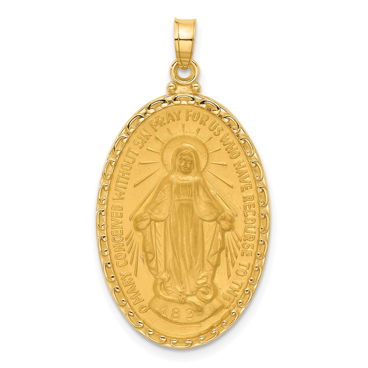 14k Satin and Polished Miraculous Medal Solid Oval Pendant-XR2119