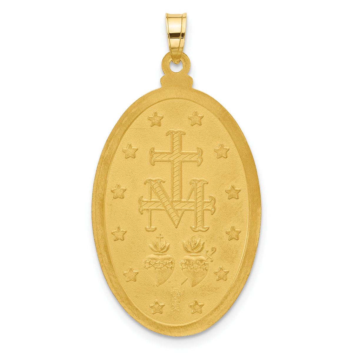 14K with Rhodium Satin and Polished Miraculous Medal Solid Oval Pendant-XR2120