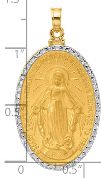 14K with Rhodium Satin and Polished Miraculous Medal Solid Oval Pendant-XR2120