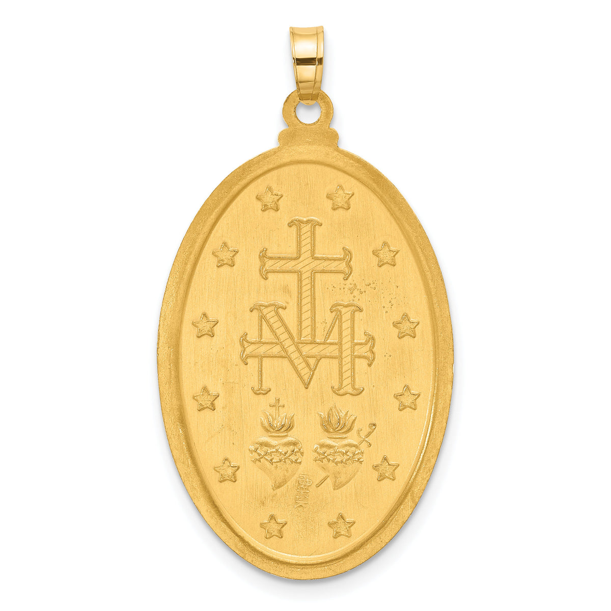 14k Satin and Polished Miraculous Medal Solid Oval Pendant-XR2121