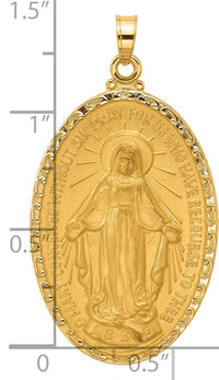 14k Satin and Polished Miraculous Medal Solid Oval Pendant-XR2121