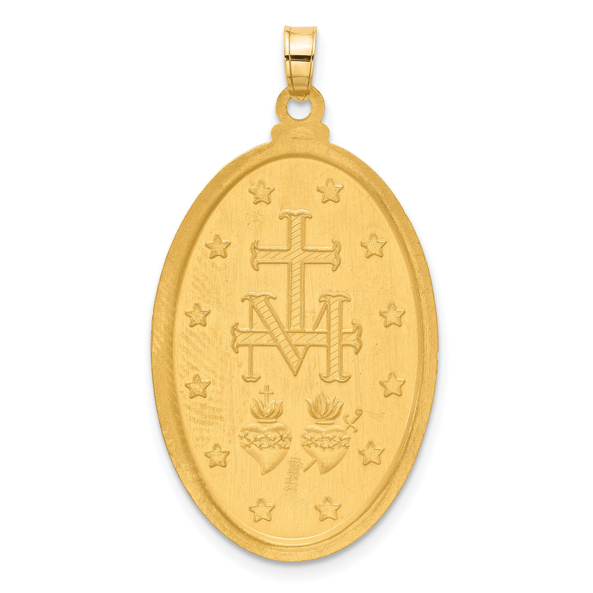 14K with Rhodium Satin and Polished Miraculous Medal Solid Oval Pendant-XR2122