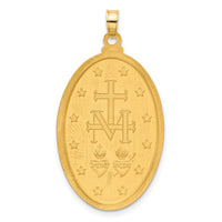 14K with Rhodium Satin and Polished Miraculous Medal Solid Oval Pendant-XR2122