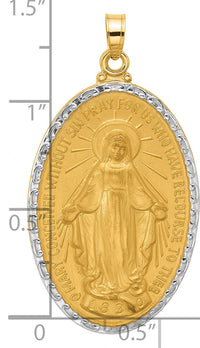 14K with Rhodium Satin and Polished Miraculous Medal Solid Oval Pendant-XR2122