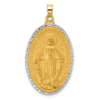 14K with Rhodium Satin and Polished Miraculous Medal Solid Oval Pendant-XR2122