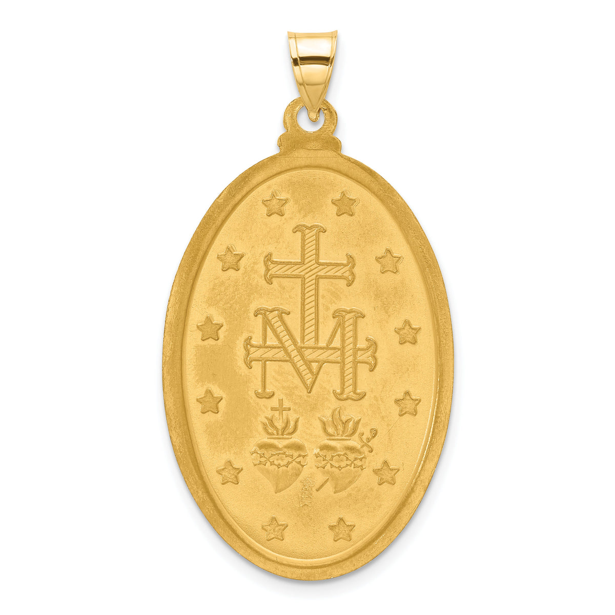 14k Satin and Polished Miraculous Medal Solid Oval Pendant-XR2123