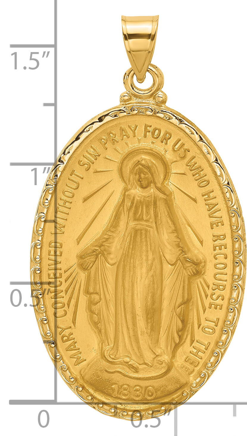 14k Satin and Polished Miraculous Medal Solid Oval Pendant-XR2123