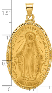 14k Satin and Polished Miraculous Medal Solid Oval Pendant-XR2123