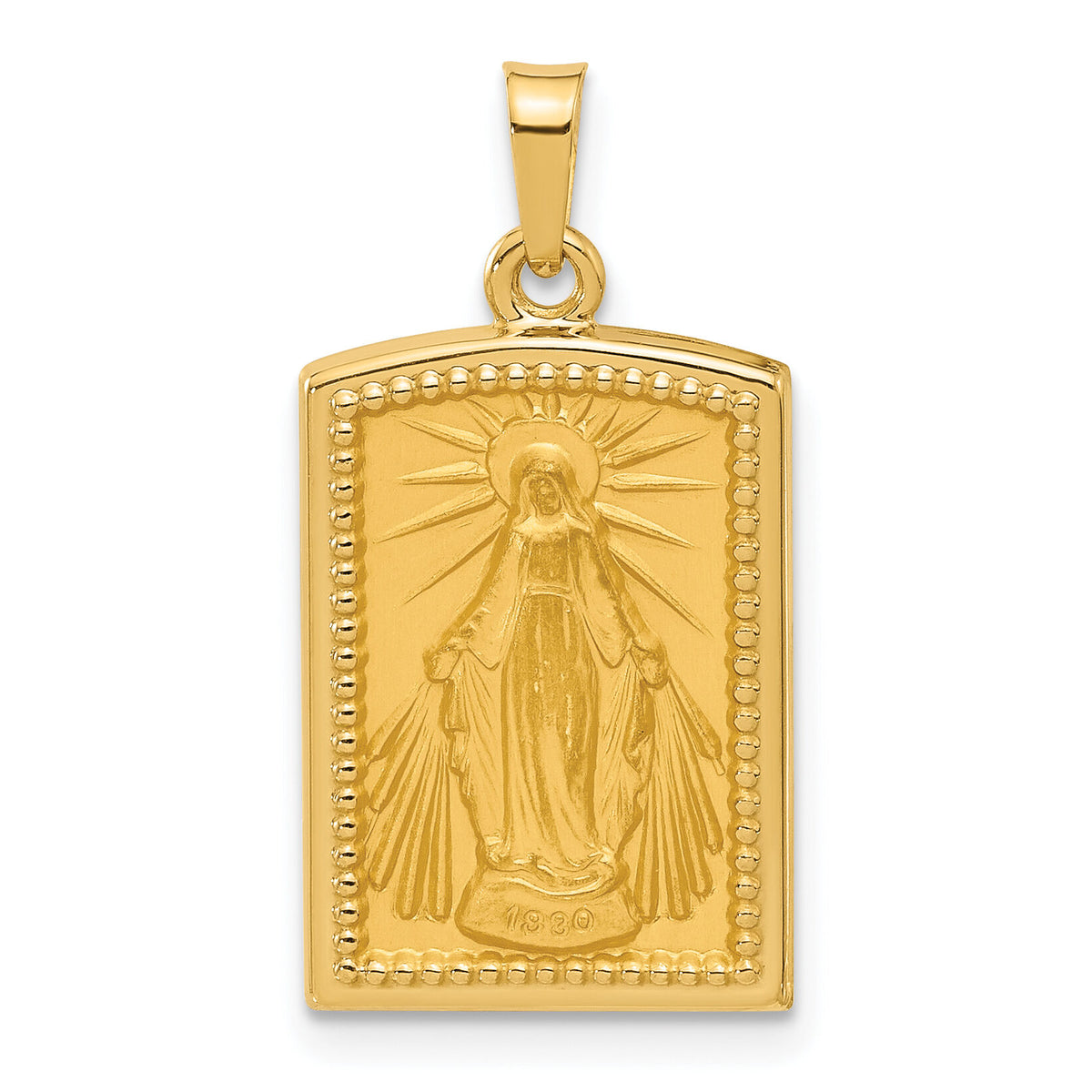 14K Rectangular Hollow Miraculous Medal-XR2126