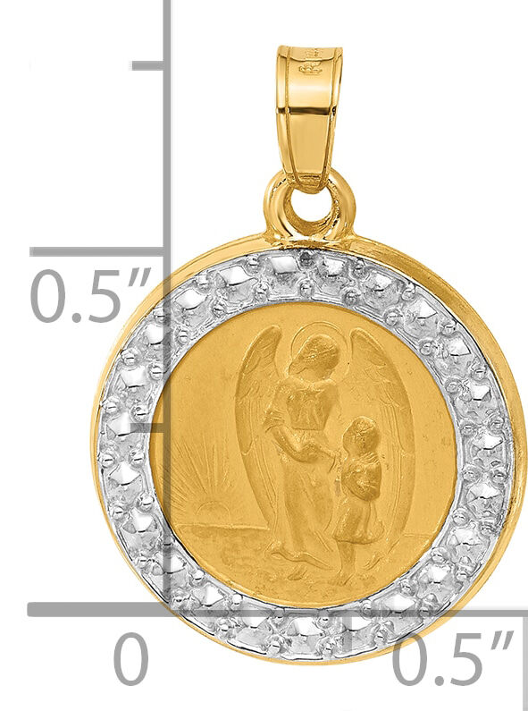 14K and White Rhodium Hollow Our Guardian Angel Medal-XR2129