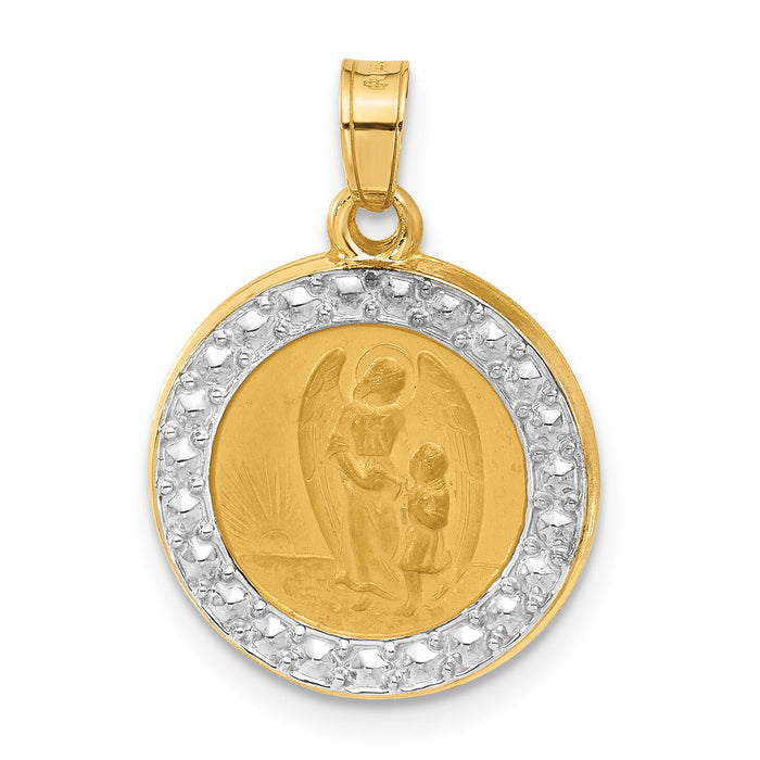 14K and White Rhodium Hollow Our Guardian Angel Medal-XR2129