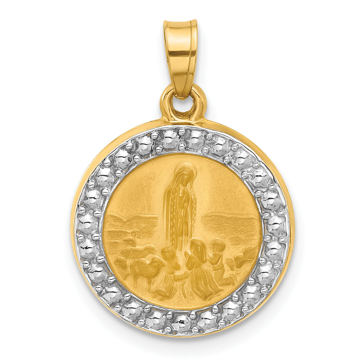 14k with Rhodium Satin and Polished St Anthony Medal Round Pendant-XR2132