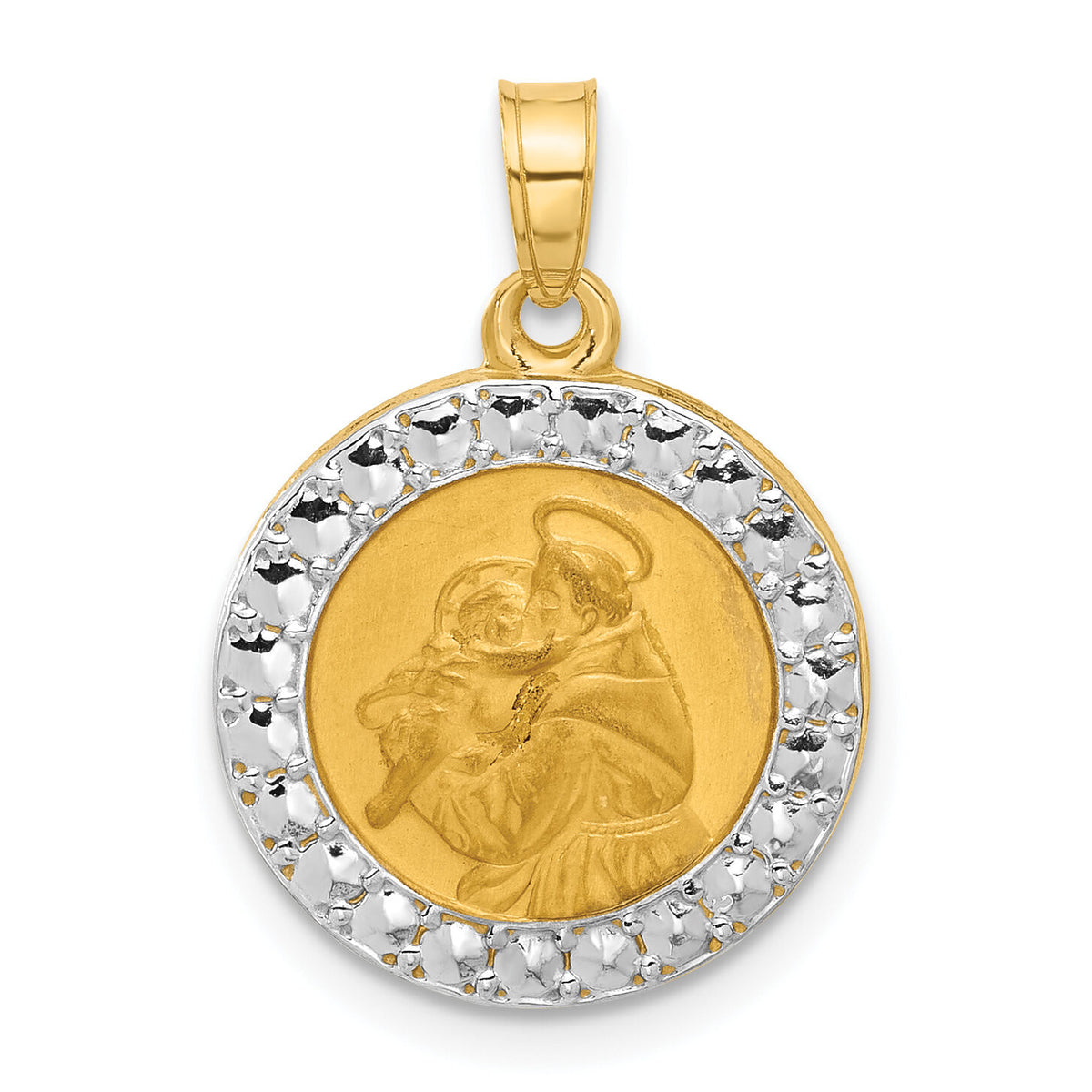 14K with White Rhodium Hollow St. Anthony Medal-XR2134