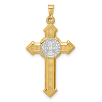 14k Two-tone Textured Hollow Budded St Benedict Cross Pendent-XR2135