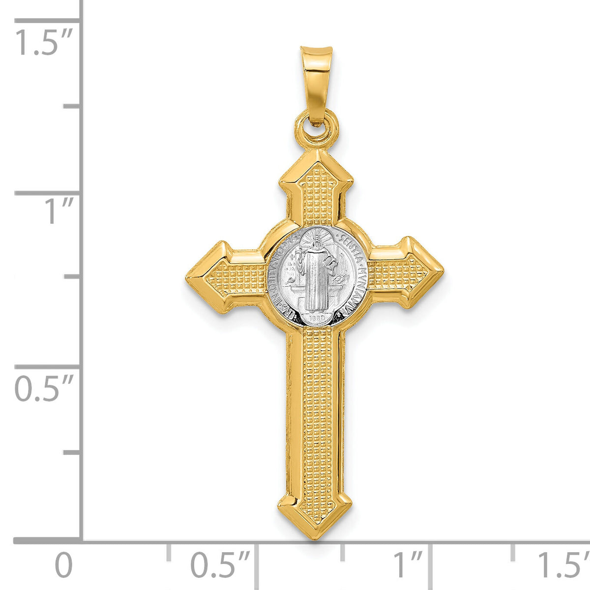 14k Two-tone Textured Hollow Budded St Benedict Cross Pendent-XR2135