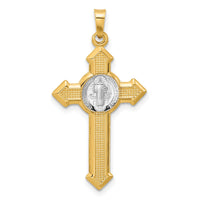 14k Two-tone Textured Hollow Budded St Benedict Cross Pendent-XR2135