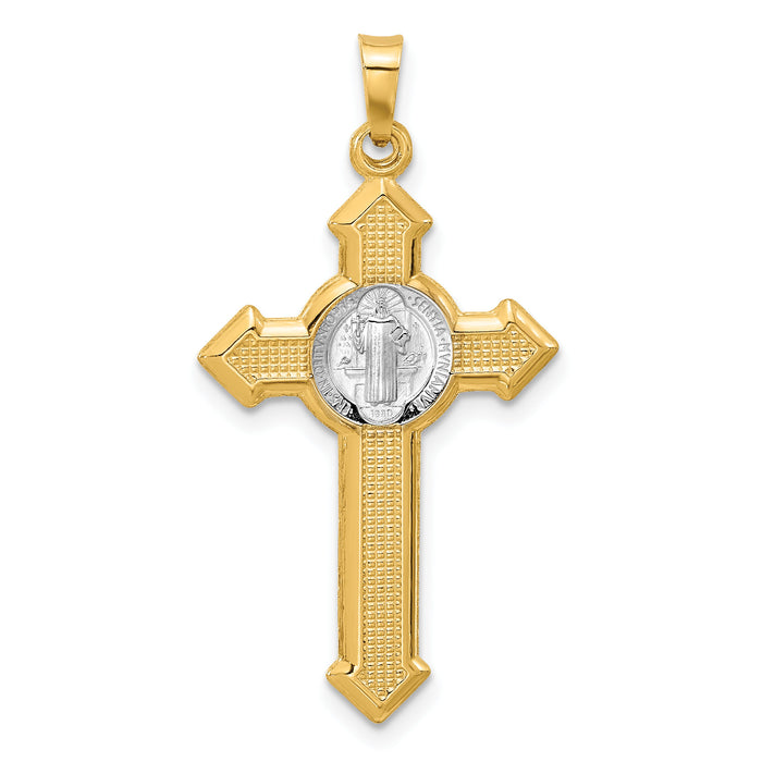 14k Two-tone Textured Hollow Budded St Benedict Cross Pendent-XR2135