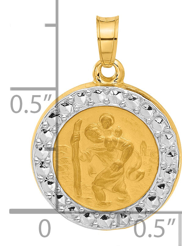 14K with White Rhodium Hollow St. Christopher Medal-XR2137