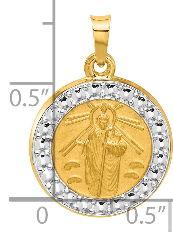 14K with White Rhodium Hollow St. Jude Thaddeus Medal-XR2147