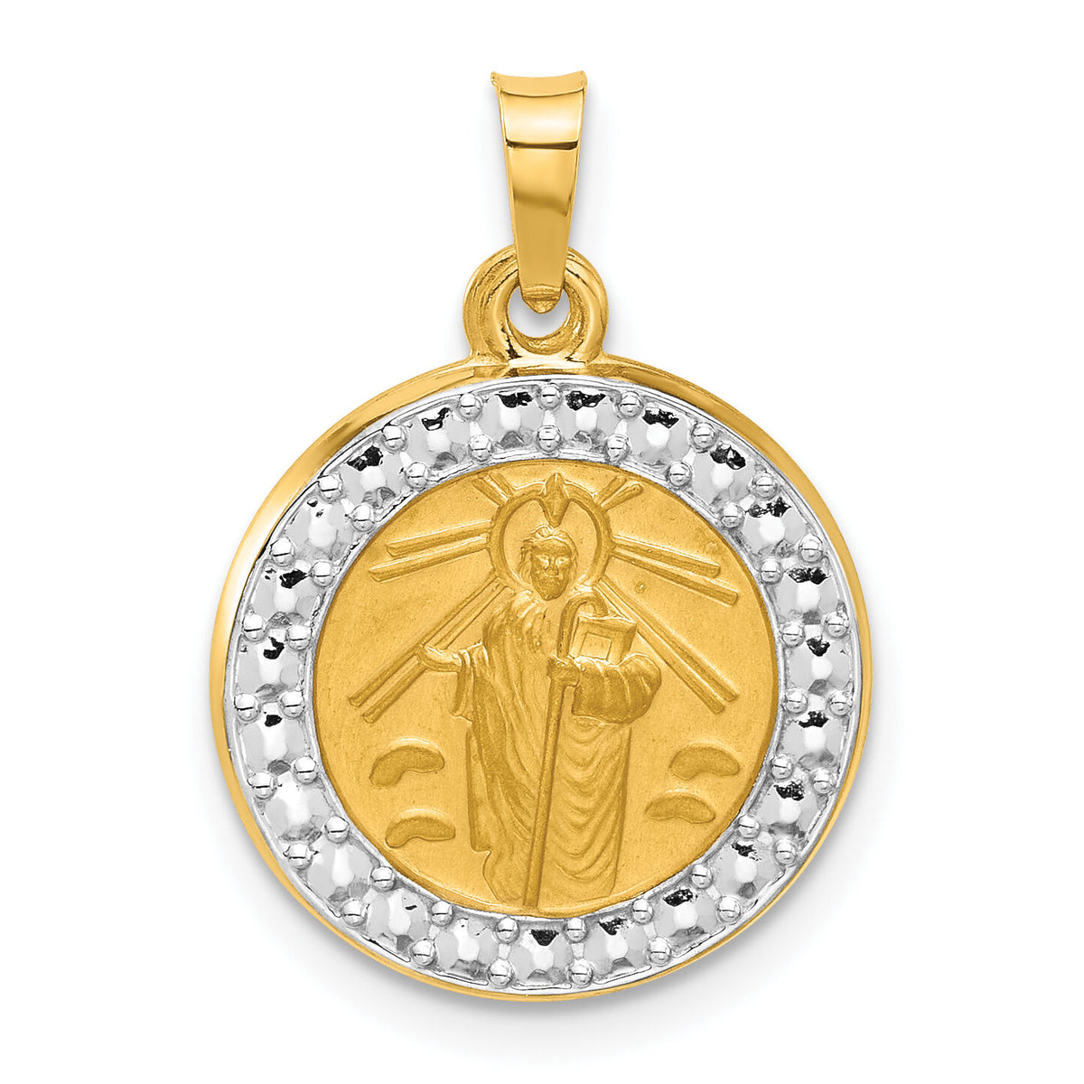 14K with White Rhodium Hollow St. Jude Thaddeus Medal-XR2147