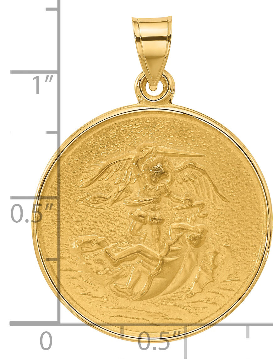 14k Polished and Satin Solid St. Michael Medal-XR2149