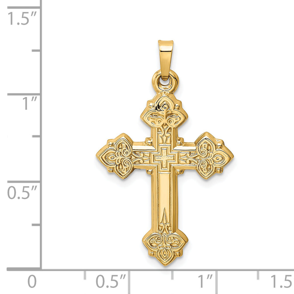 14k Budded Hollow Cross Pendant-XR215