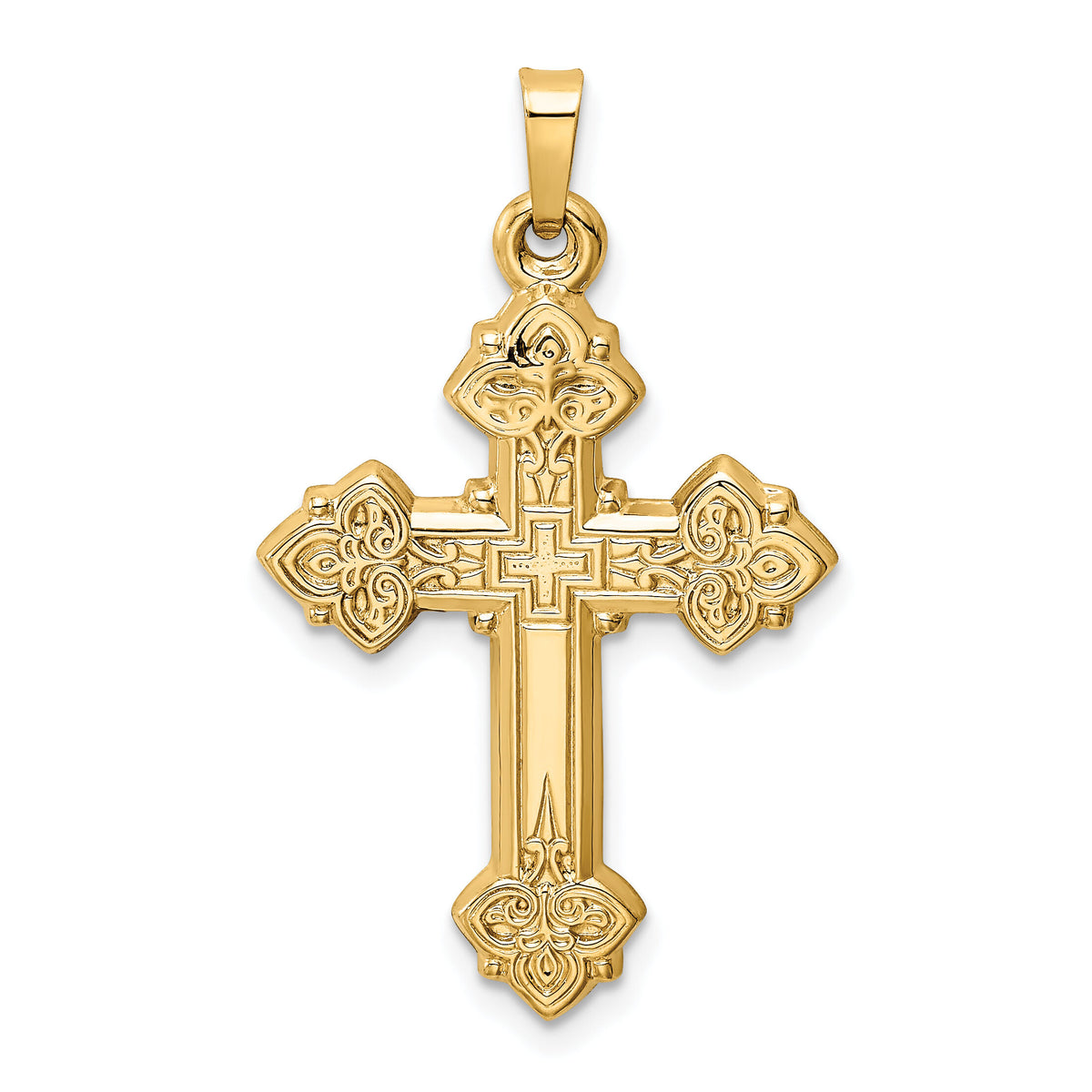 14k Budded Hollow Cross Pendant-XR215