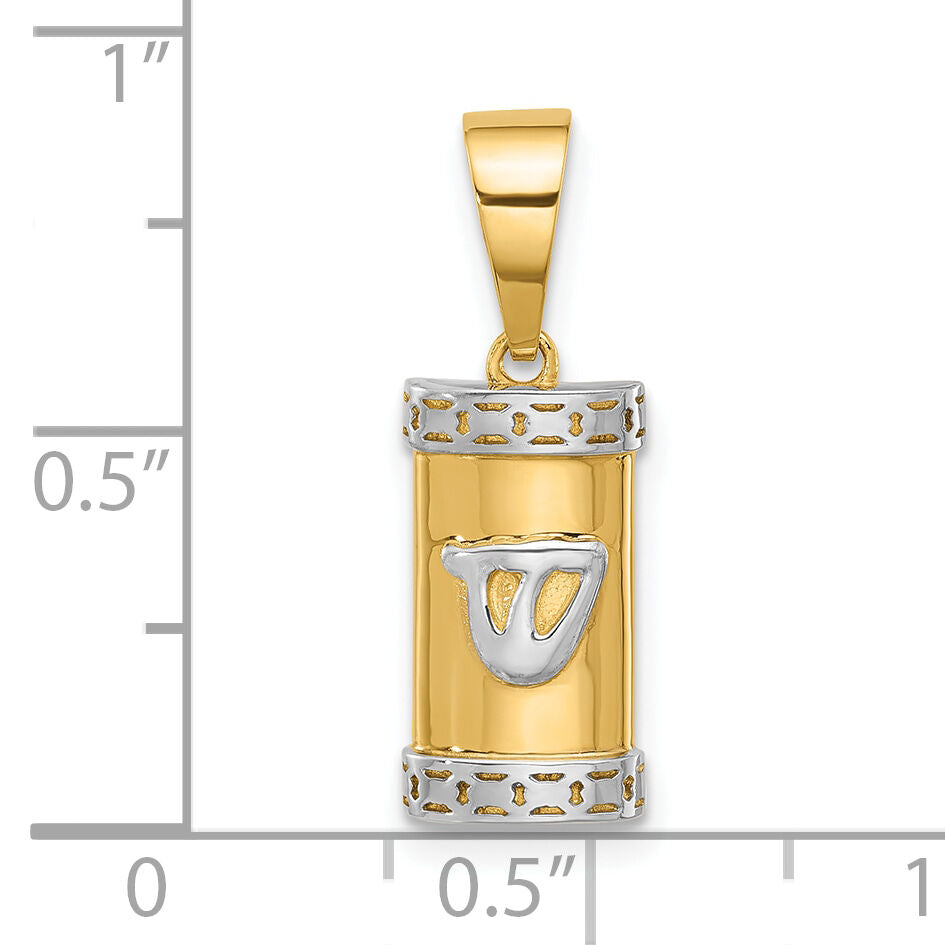 14k with White Rhodium Polished Mezuzah Pendant-XR2154