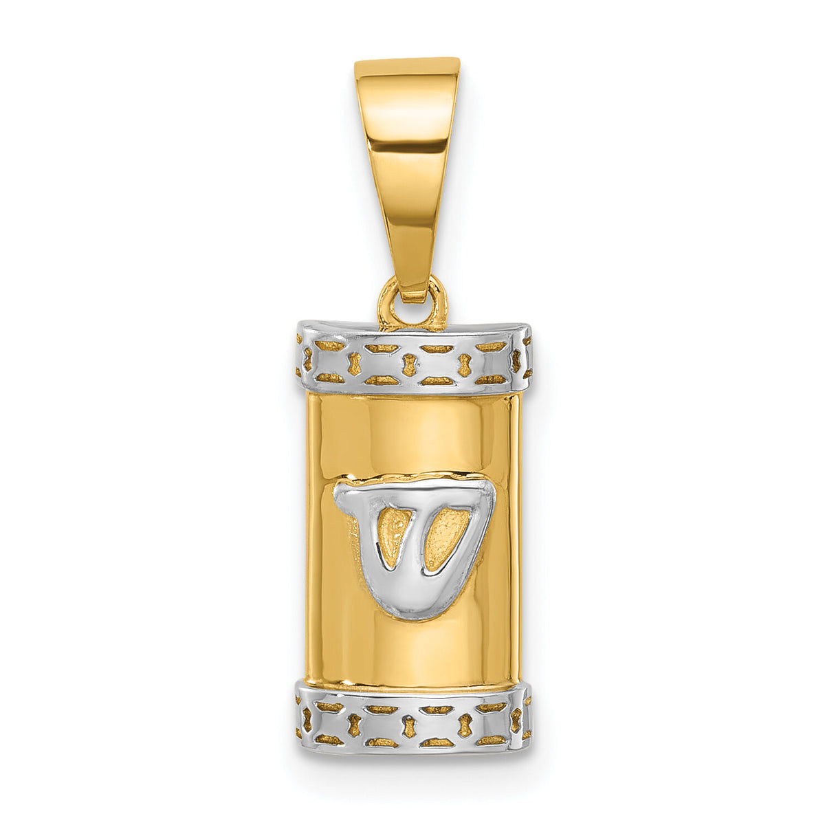 14k with White Rhodium Polished Mezuzah Pendant-XR2154