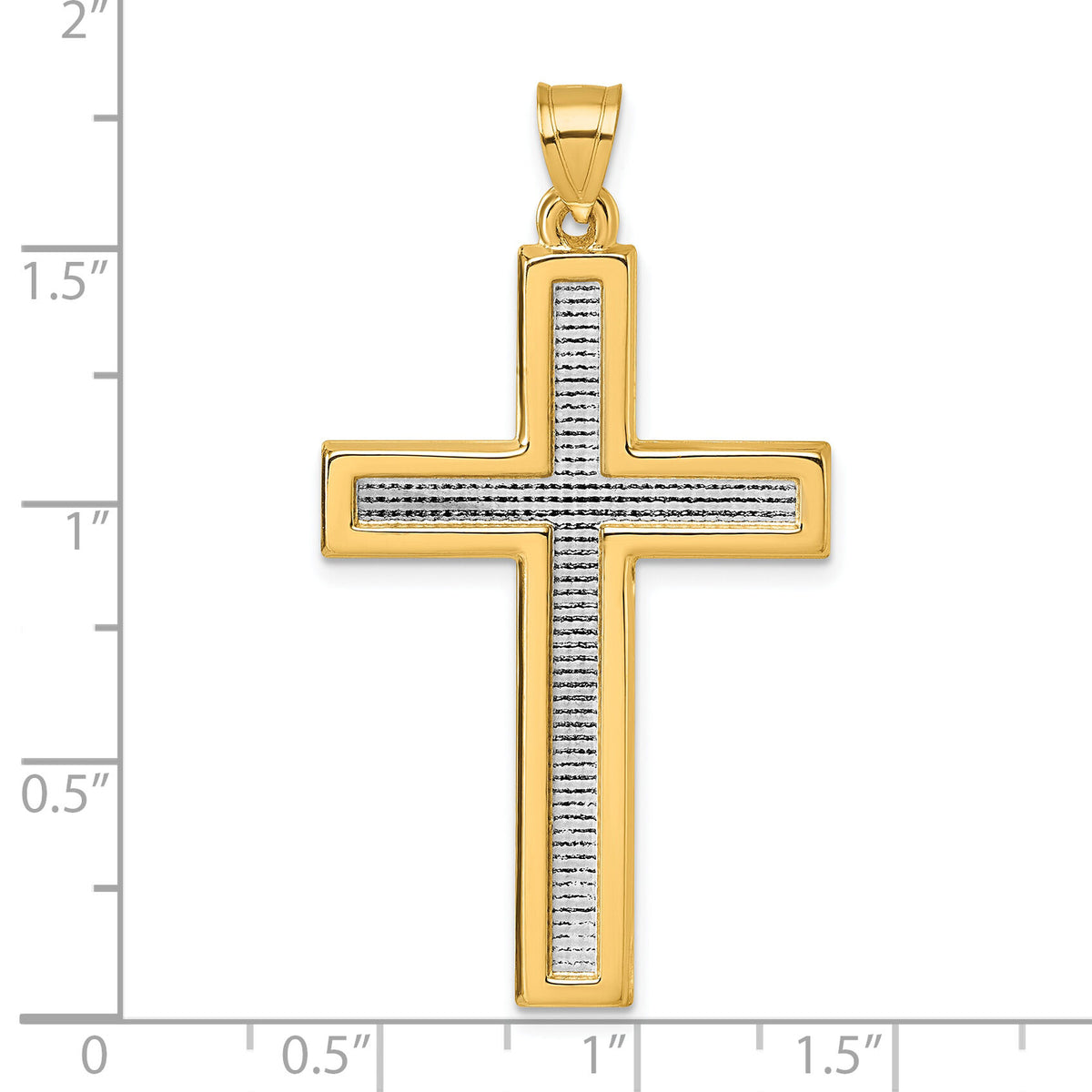 14k with White Rhodium Polished Religious Cross Pendant-XR2162TT