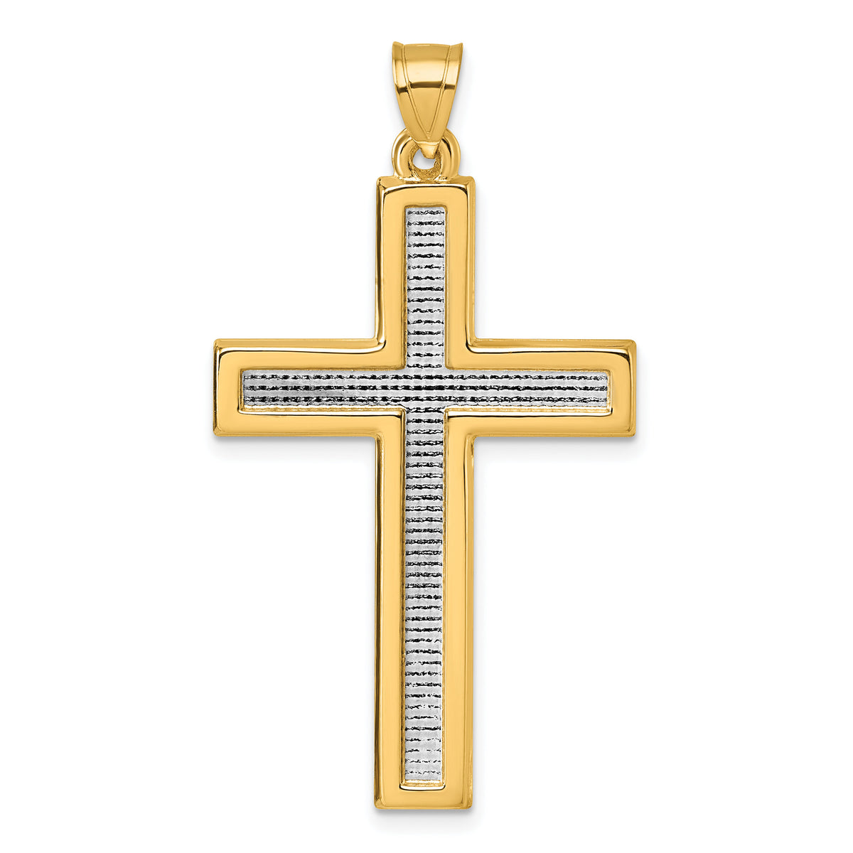 14k with White Rhodium Polished Religious Cross Pendant-XR2162TT