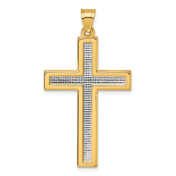 14k with White Rhodium Polished Religious Cross Pendant-XR2162TT