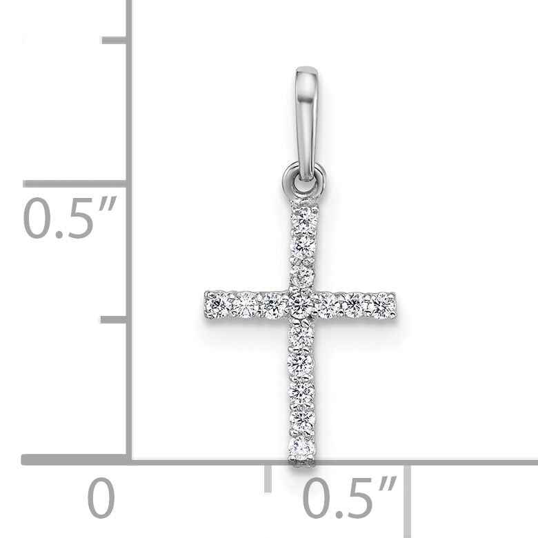 14k White Gold Polished CZ Cross Pendant-XR2165