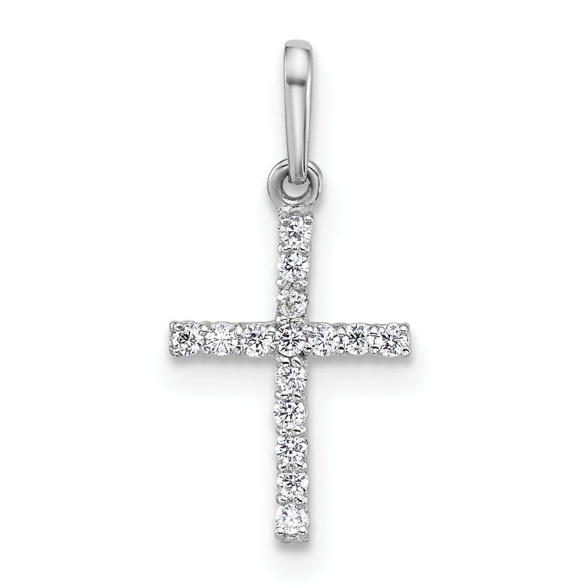 14k White Gold Polished CZ Cross Pendant-XR2165
