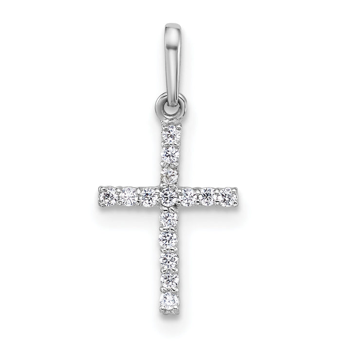 14k White Gold Polished CZ Cross Pendant-XR2165