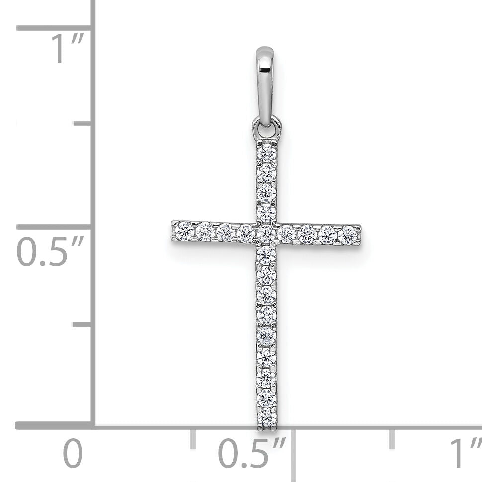 14k White Gold Polished CZ Cross Pendant-XR2166