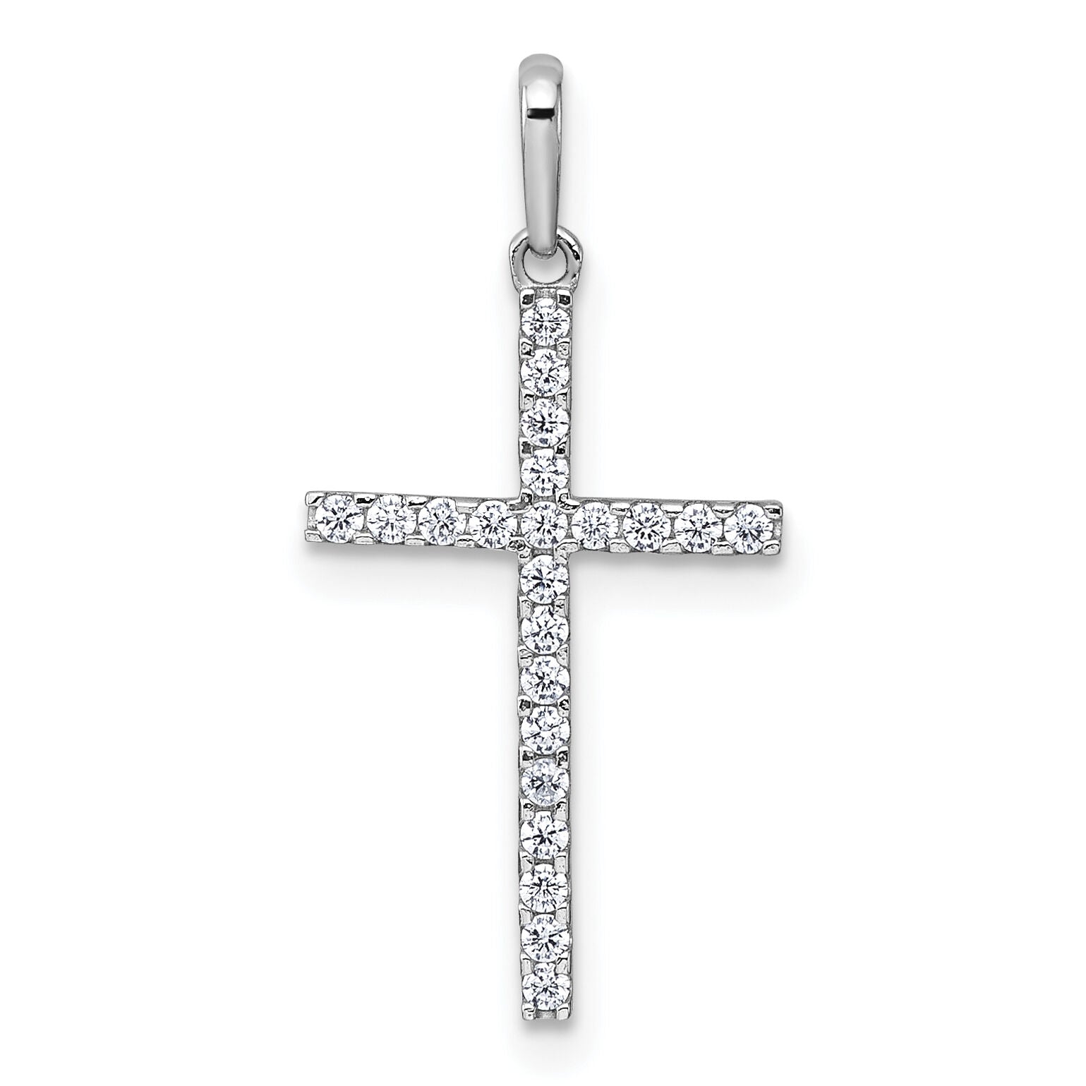 14k White Gold Polished CZ Cross Pendant-XR2166 – Zhaveri Jewelers