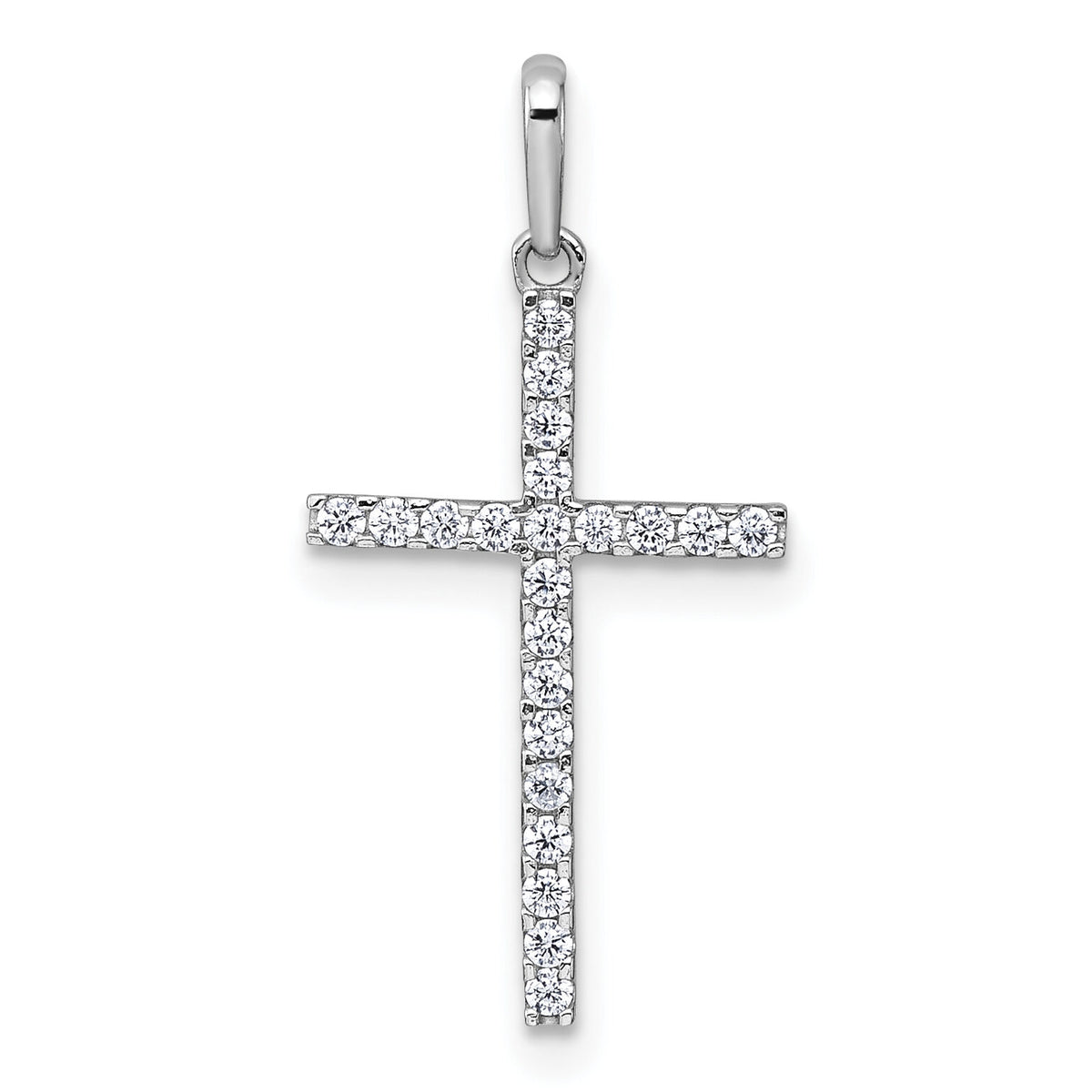 14k White Gold Polished CZ Cross Pendant-XR2166