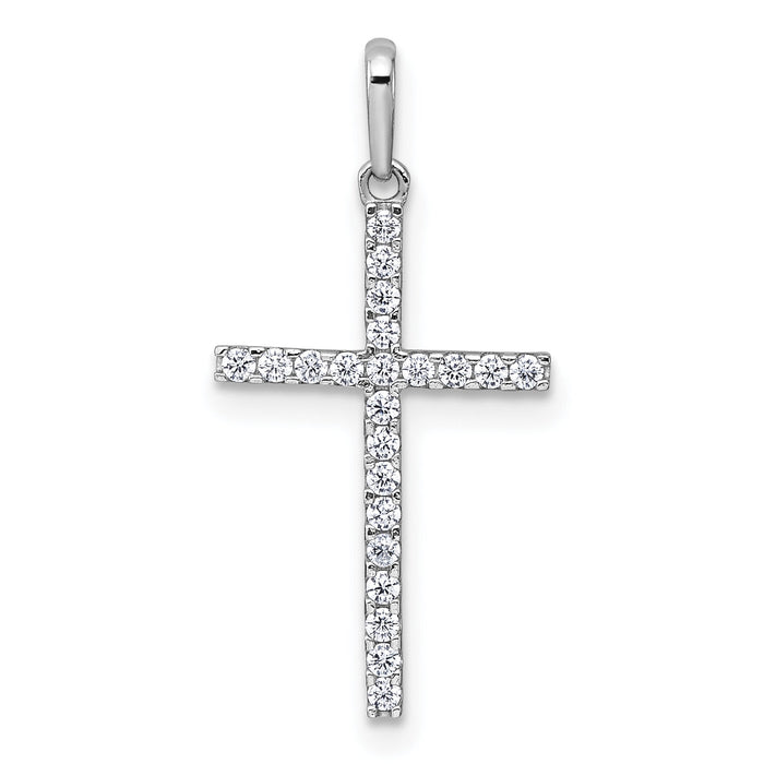14k White Gold Polished CZ Cross Pendant-XR2166