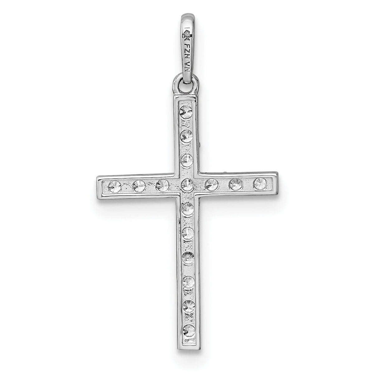 14k White Gold Polished CZ Cross Pendant-XR2167