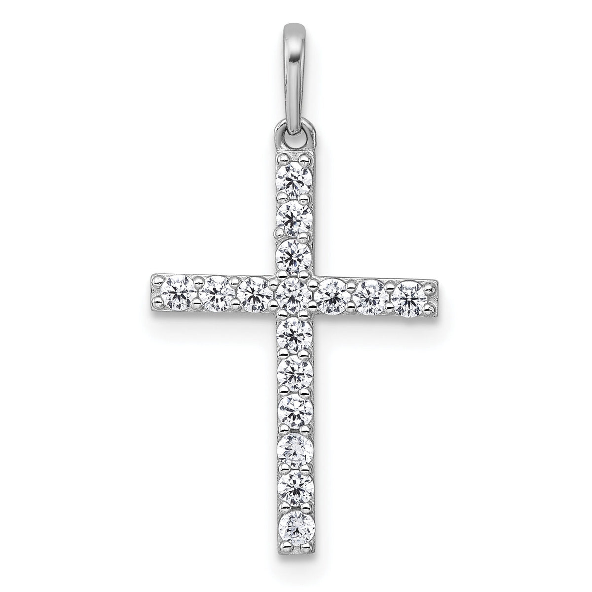 14k White Gold Polished CZ Cross Pendant-XR2167