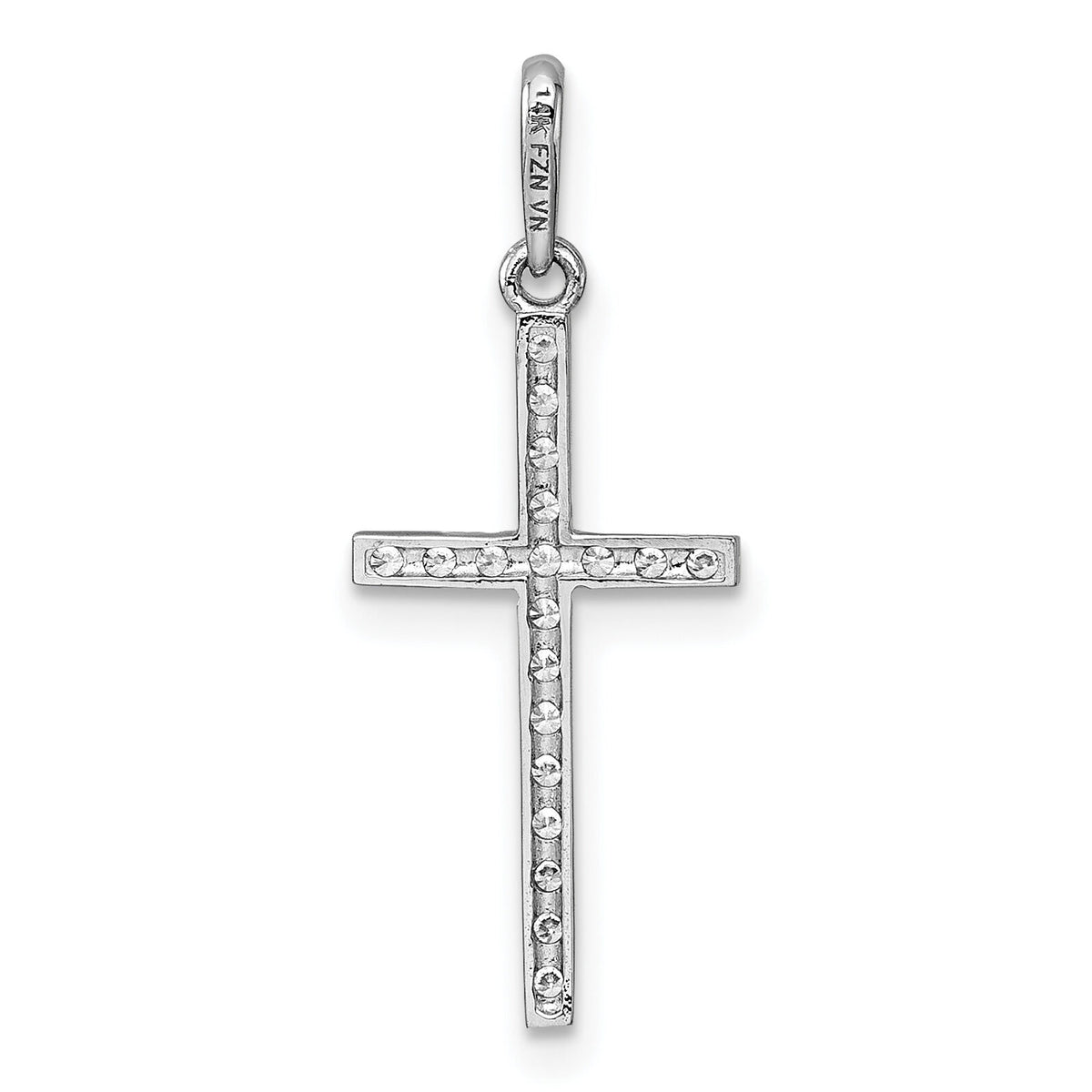 14k White Gold Polished CZ Cross Pendant-XR2168