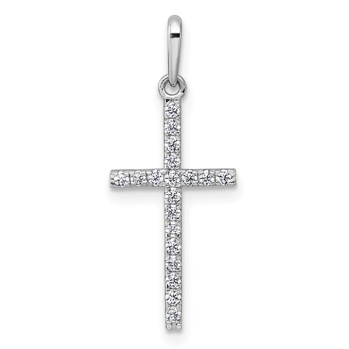 14k White Gold Polished CZ Cross Pendant-XR2168