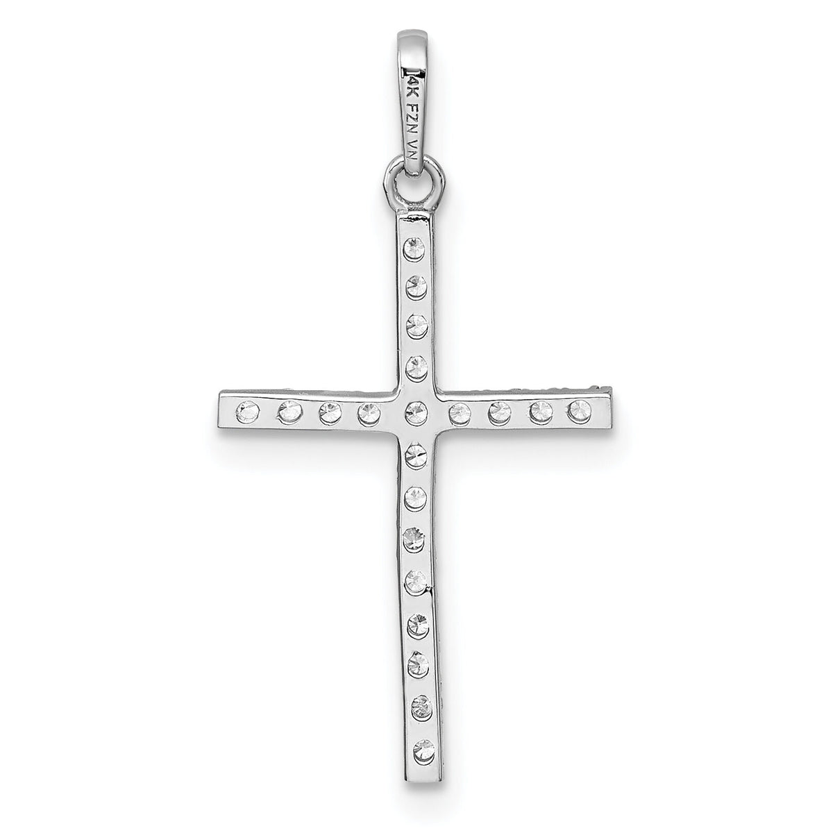 14k White Gold Polished CZ Cross Pendant-XR2169