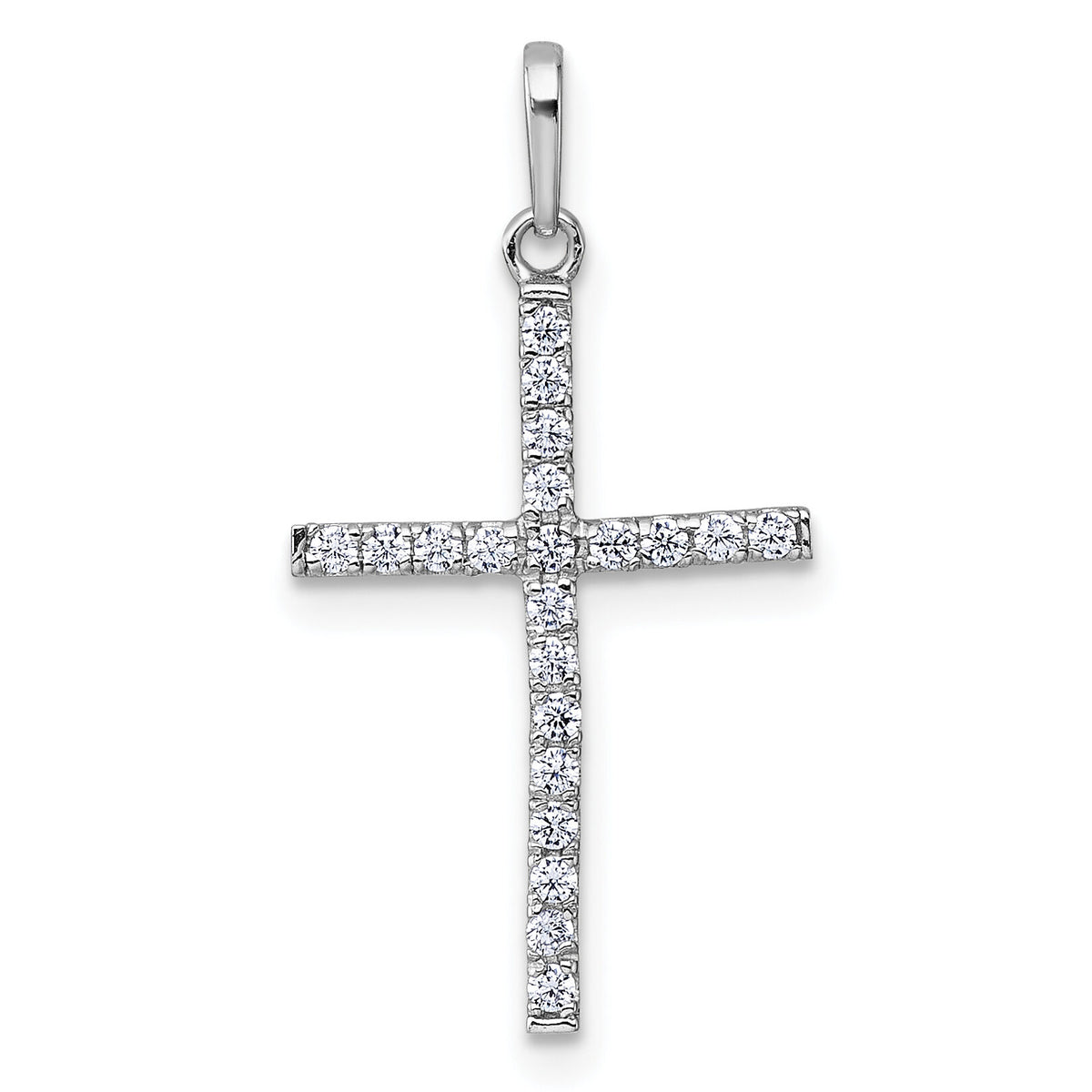 14k White Gold Polished CZ Cross Pendant-XR2169