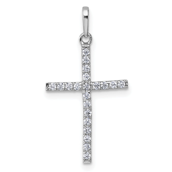 14k White Gold Polished CZ Cross Pendant-XR2169