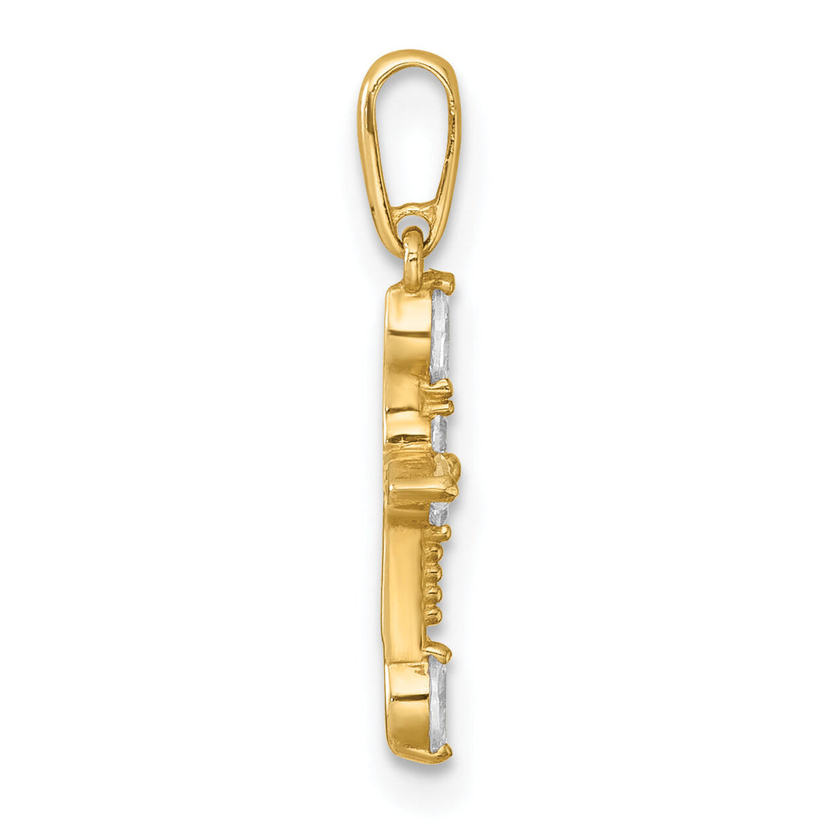 14k Polished and Beaded Fancy CZ Cross Pendant-XR2171