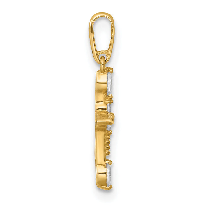 14k Polished and Beaded Fancy CZ Cross Pendant-XR2171