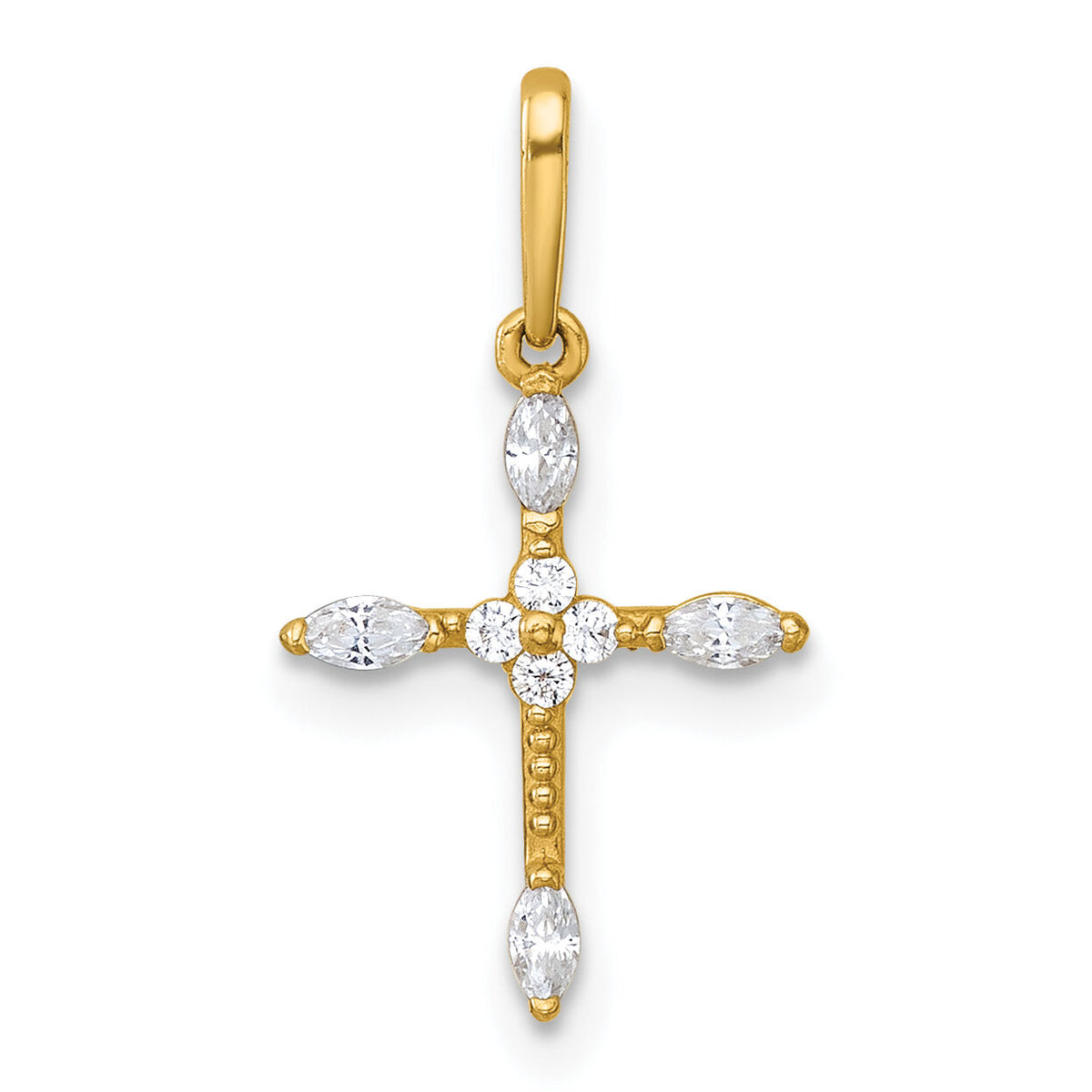 14k Polished and Beaded Fancy CZ Cross Pendant-XR2171